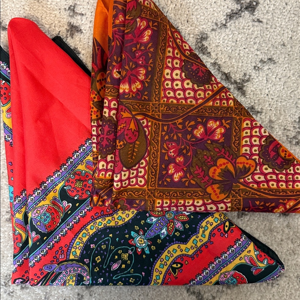 Vibrant Paisley and Floral Scarf Set Lot of Two